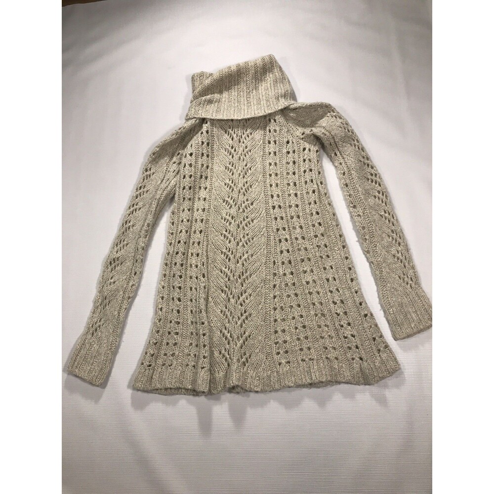Anthropologie Sleeping on Snow Sweater Womens Small Cream Linen Wool Open Knit